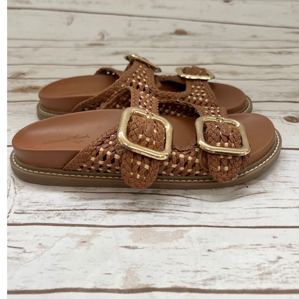 Universal Thread Slide Sandals Brown Woven Double Buckle Boho 7